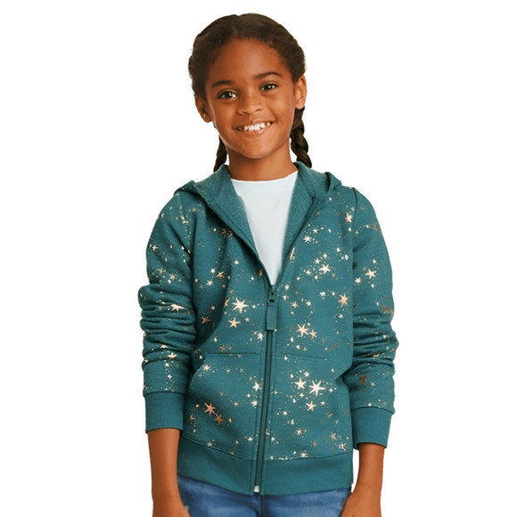 Cat & Jack Hoodie Sweatshirt Girls XXL 18 PLUS Green Gold Star Full Zip Fleece - Picture 1 of 16